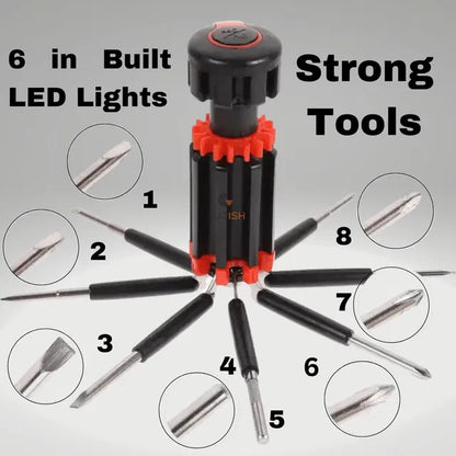 8 in 1 Screwdrivers with Worklight and Flashlight